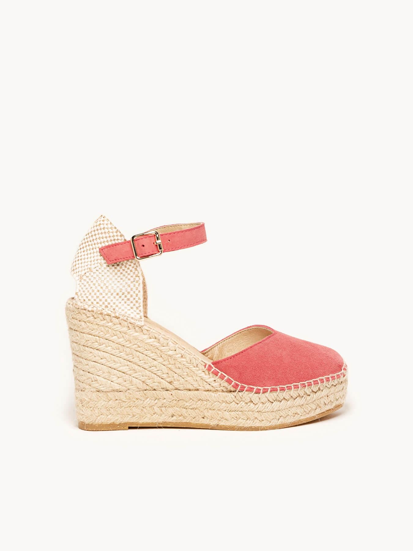 Sandália Jara Anabela 10 cm Camurça Rosa Escuro
