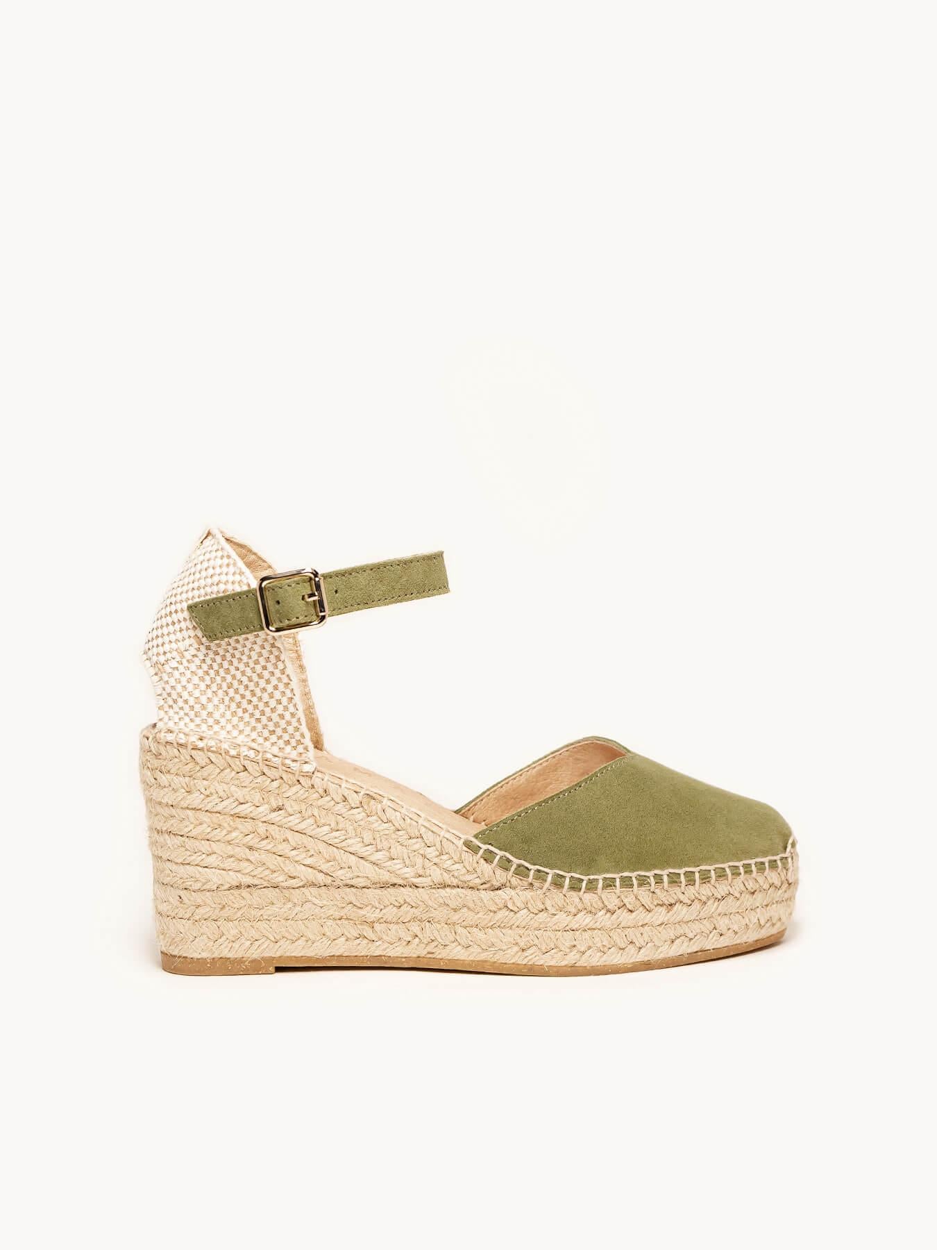 Sandália Jara Anabela 8 cm Camurça Verde Cáqui