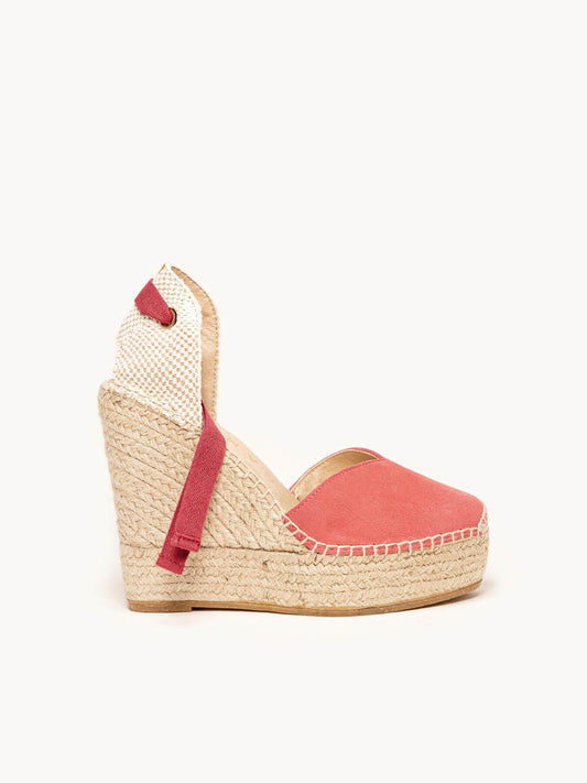Sandália Romero Anabela 12 cm Camurça Rosa Oscuro