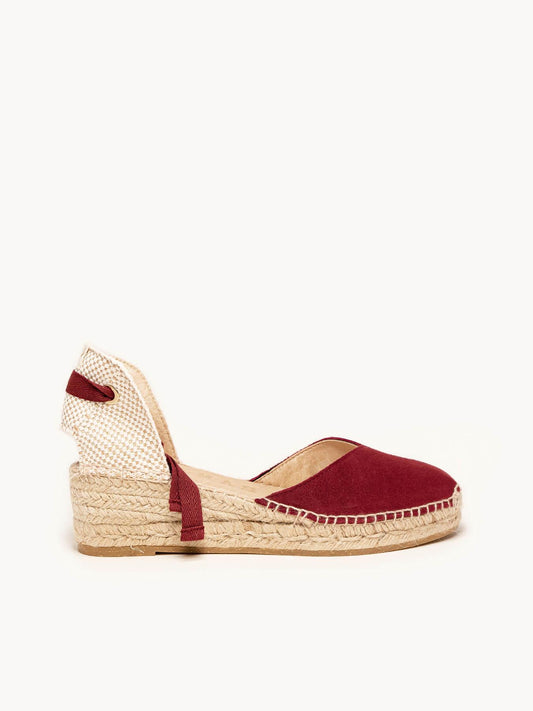 Sandália Romero Anabela 5 cm Camurça Granada