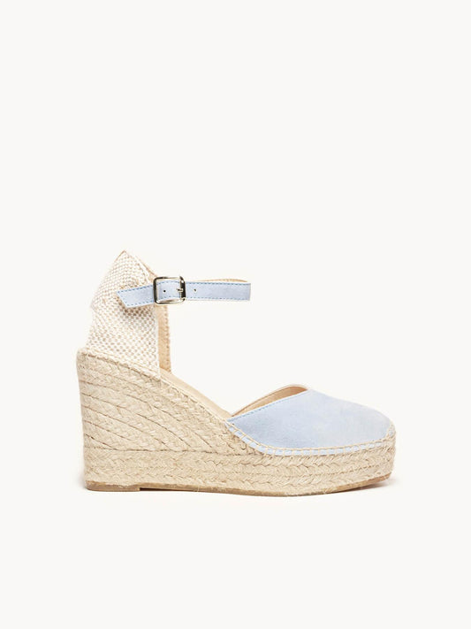 Sandália Jara Anabela 10 cm Camurça Azul Claro