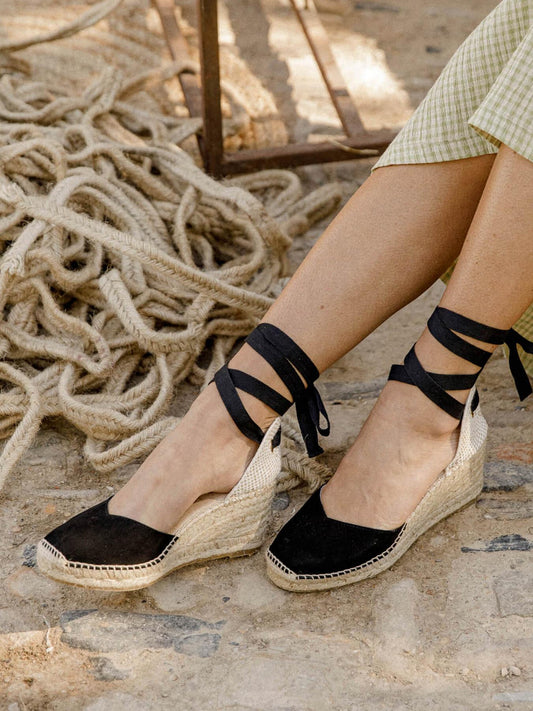 Sandália Anabela Média Romero Camurça Preto