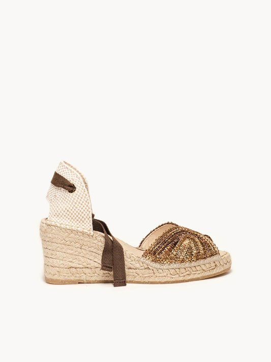 Sandália Anabela Média Lirio Ráfia Marrom