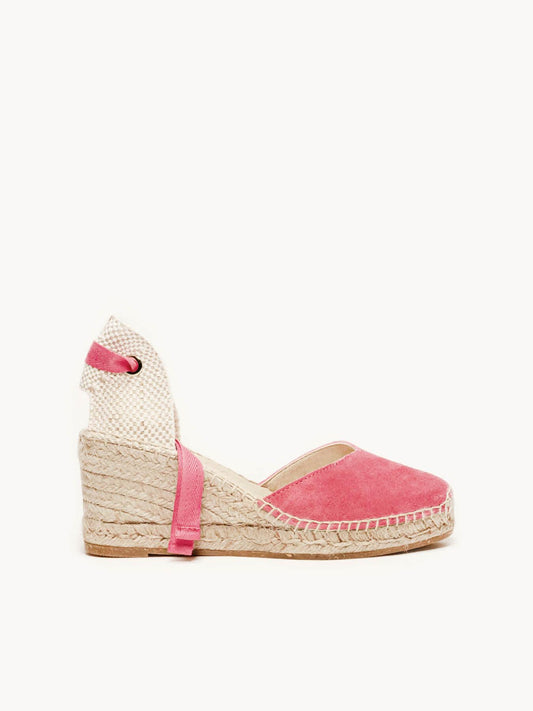 Sandália Anabela Média Romero Camurça Fúcsia