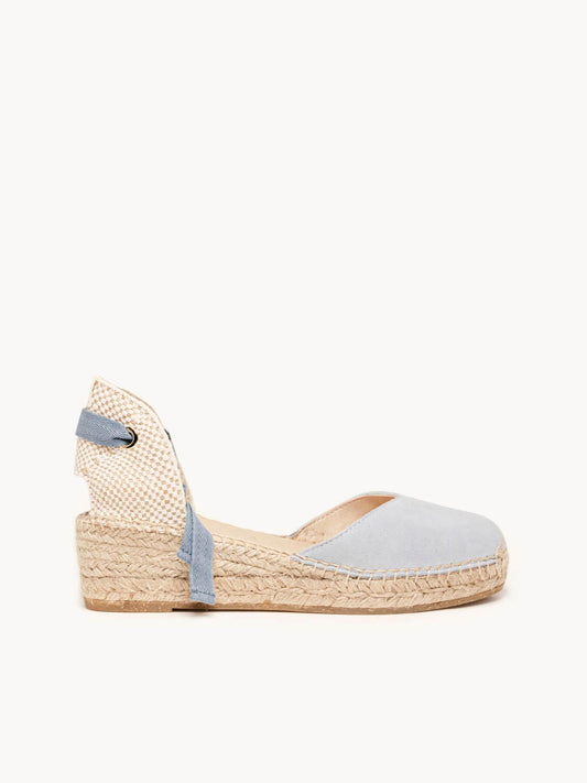 Sandália Anabela Baixa Romero Camurça Azul Claro