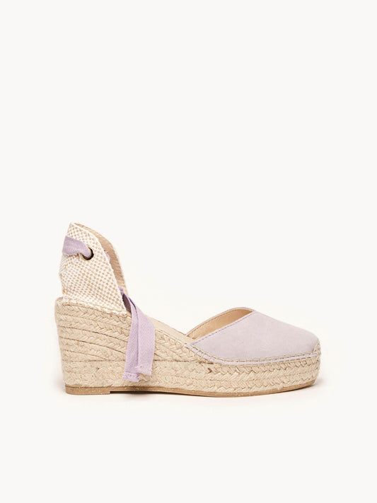 Sandália Romero Anabela 8 cm Camurça Lilás