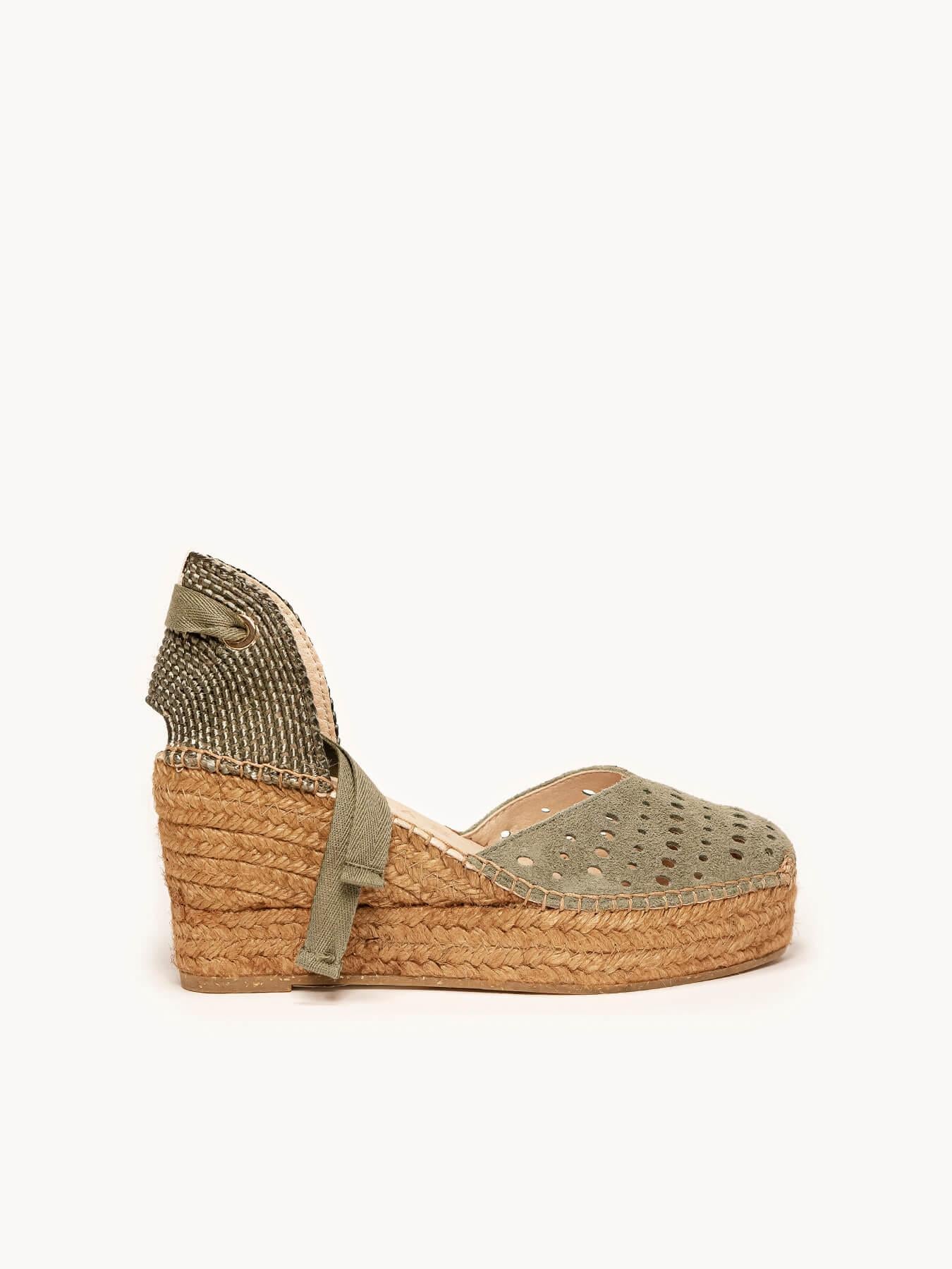 Sandália Romero Anabela 8 cm Camurça Verde