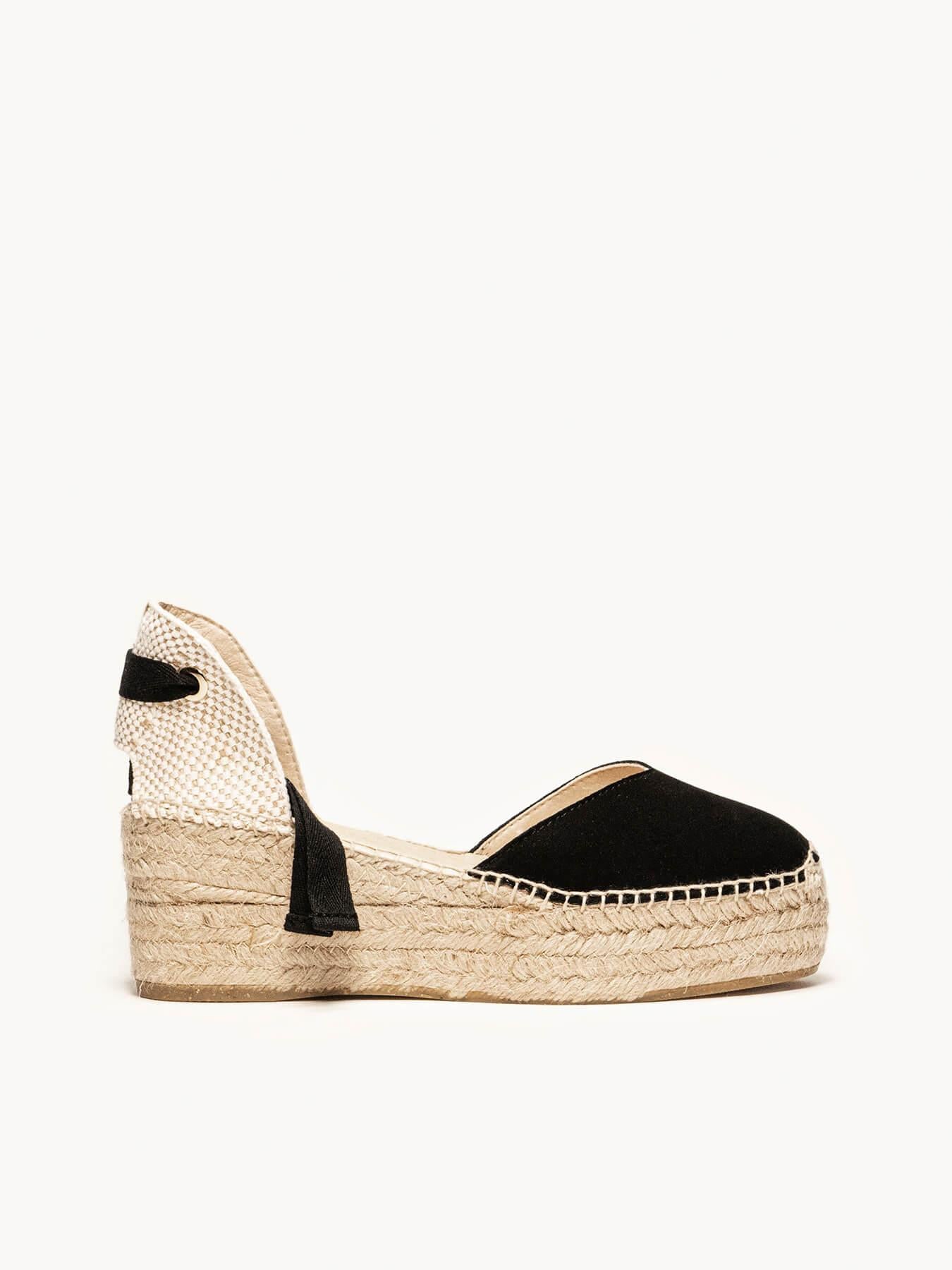 Sandália Romero Anabela 6 cm Camurça Preto