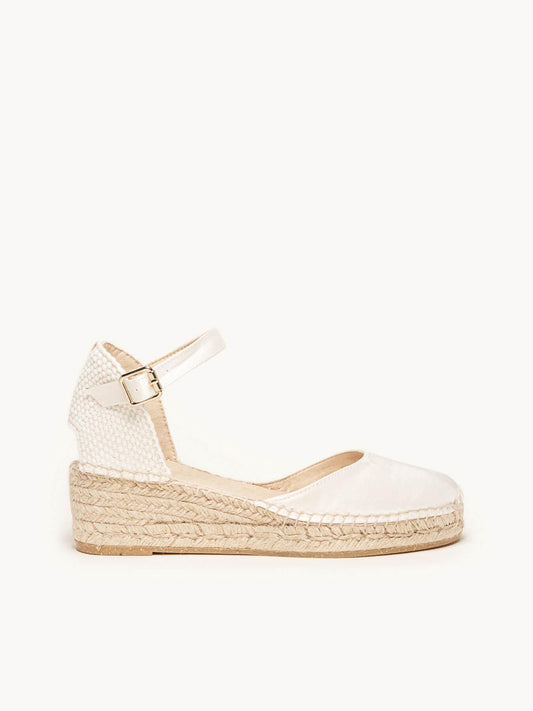 Sandália Dalia Anabela 5 cm Cetim Branco