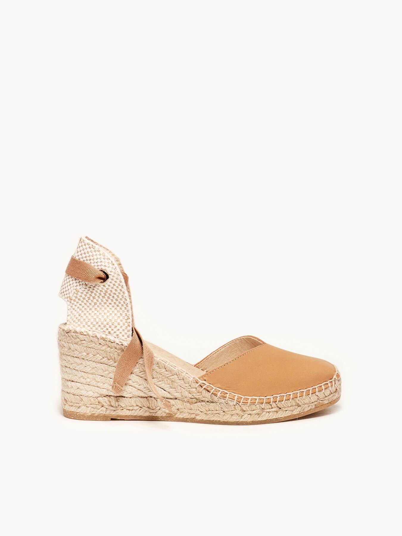 Sandália Romero Anabela 7 cm Napa Marrom Claro