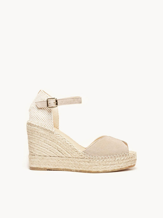 Sandália Anabela Alta Alelí Camurça Pedra