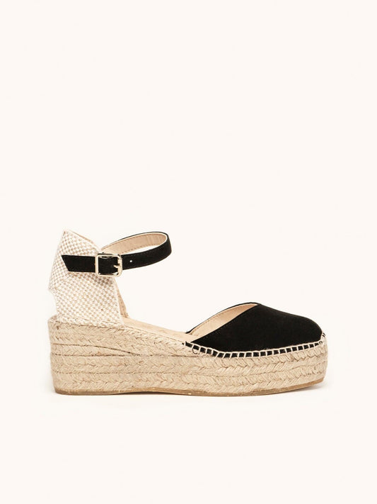 Sandália Plataforma Jara Camurça Preta