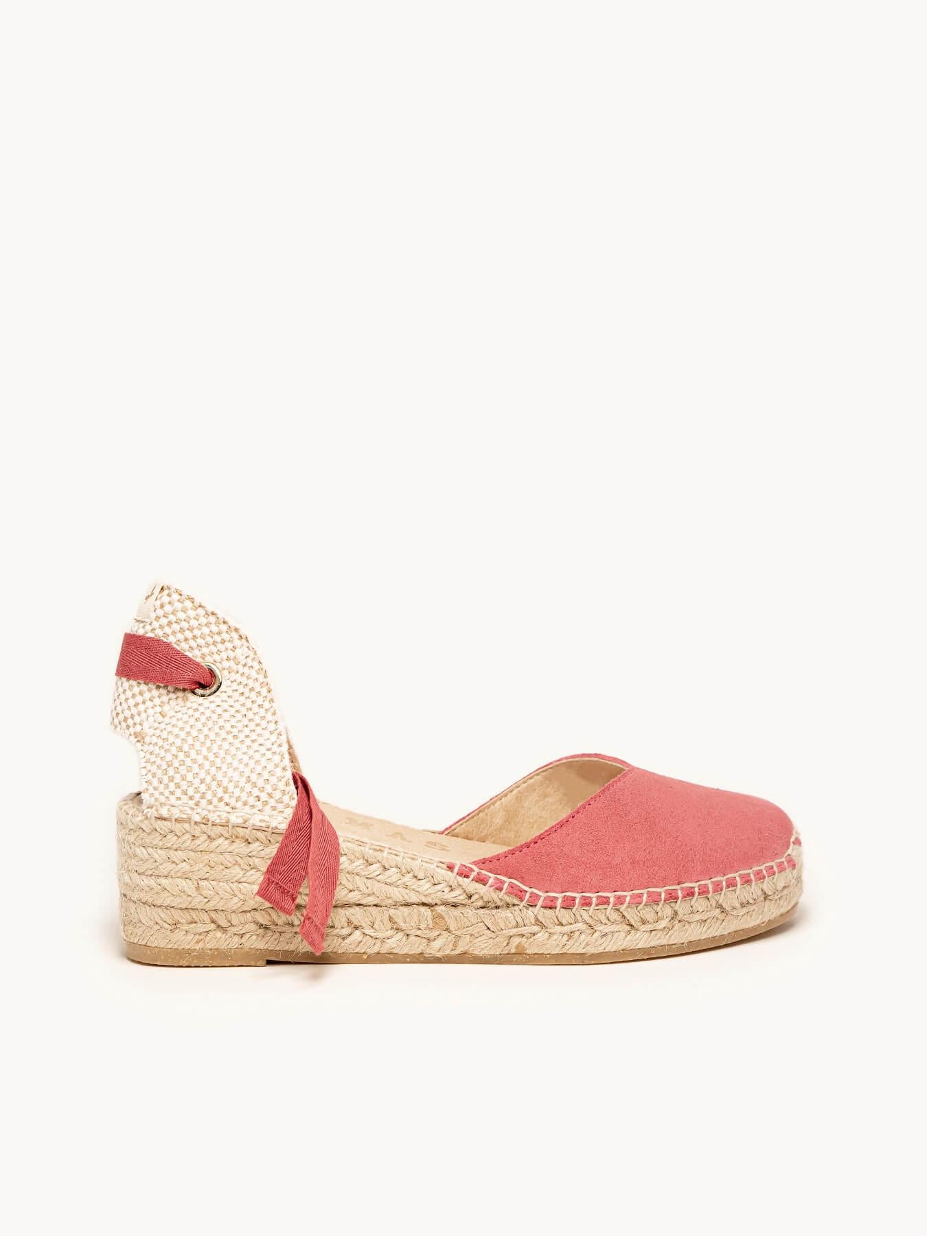 Sandália Romero Anabela 5 cm Camurça Rosa Escuro