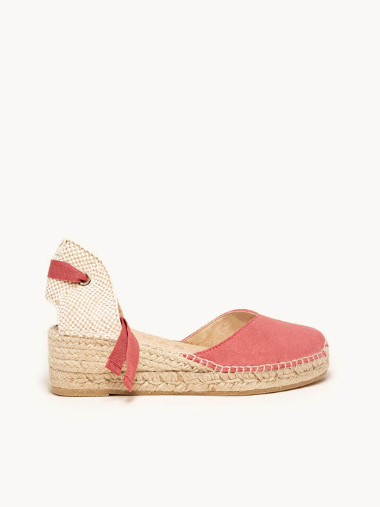 Sandália Romero Anabela 5 cm Camurça Rosa Escuro