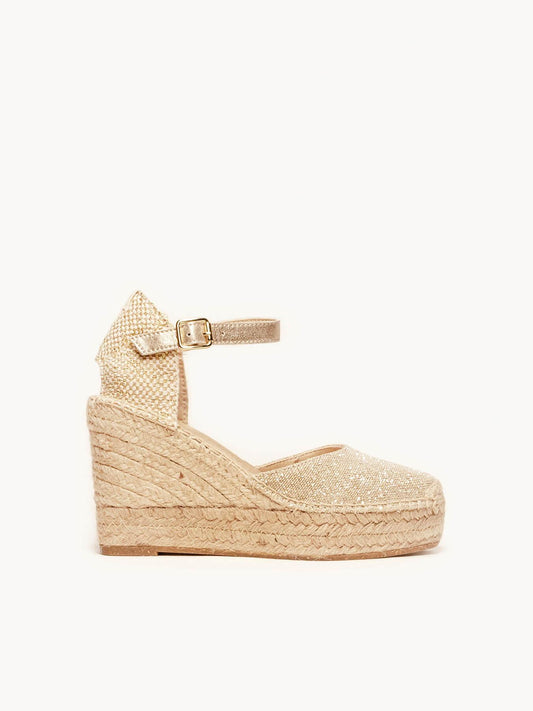 Sandália Dalia Anabela 10 cm Linho Dourado