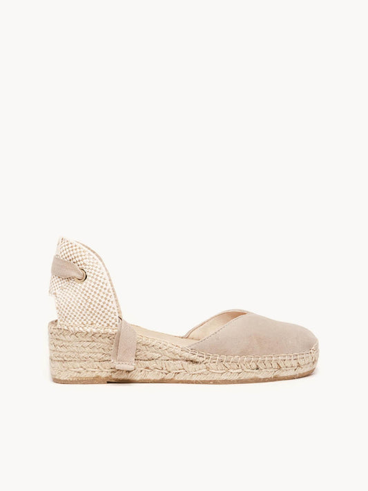 Sandália Romero Anabela 5 cm Camurça Pedra