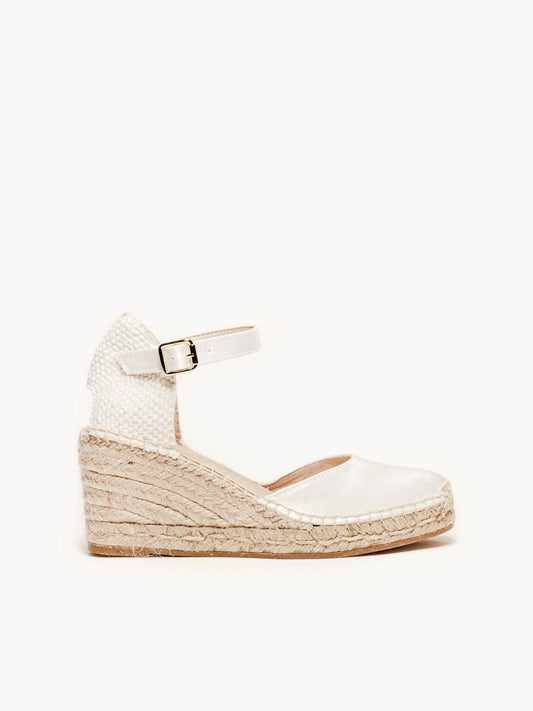 Sandália Anabela Média Dalia Cetim Branco