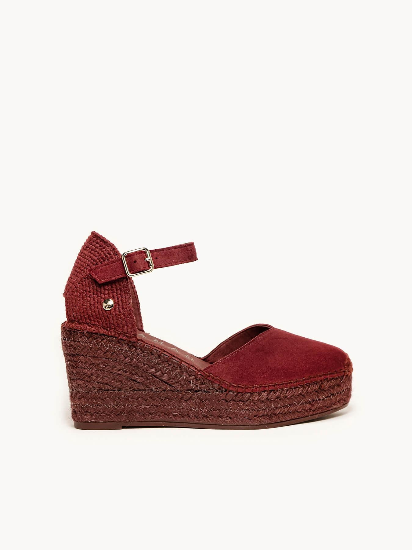 Sandália Jara Anabela 8 cm Camurça Granada