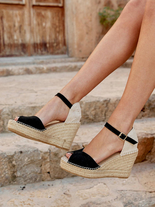 Sandália Anabela Alta Alelí Camurça Preto