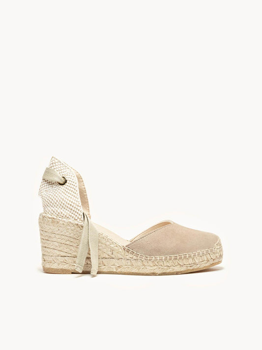Sandália Romero Anabela 7 cm Camurça Pedra