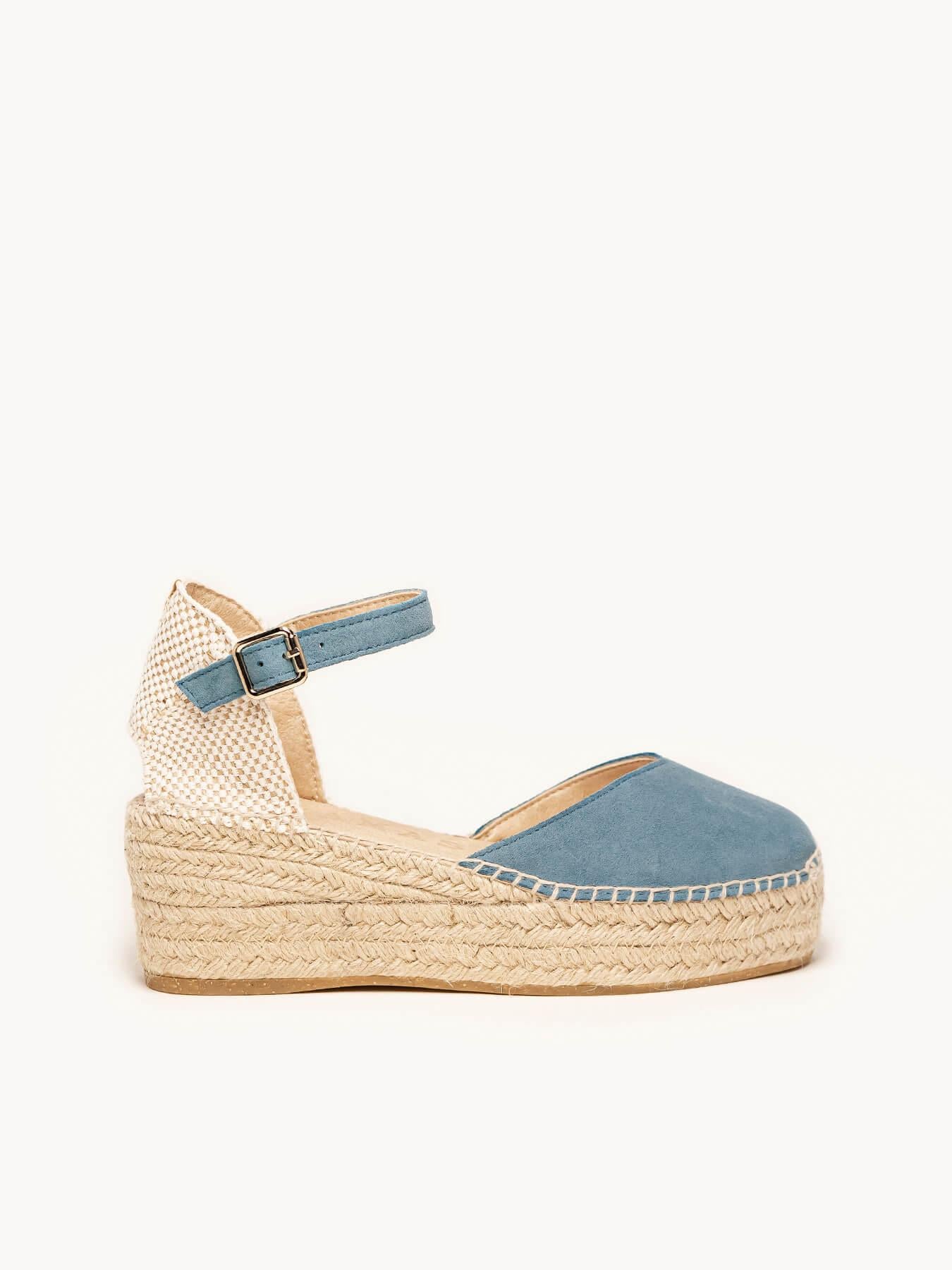 Sandália Jara Anabela 6 cm Camurça Azul Jeans