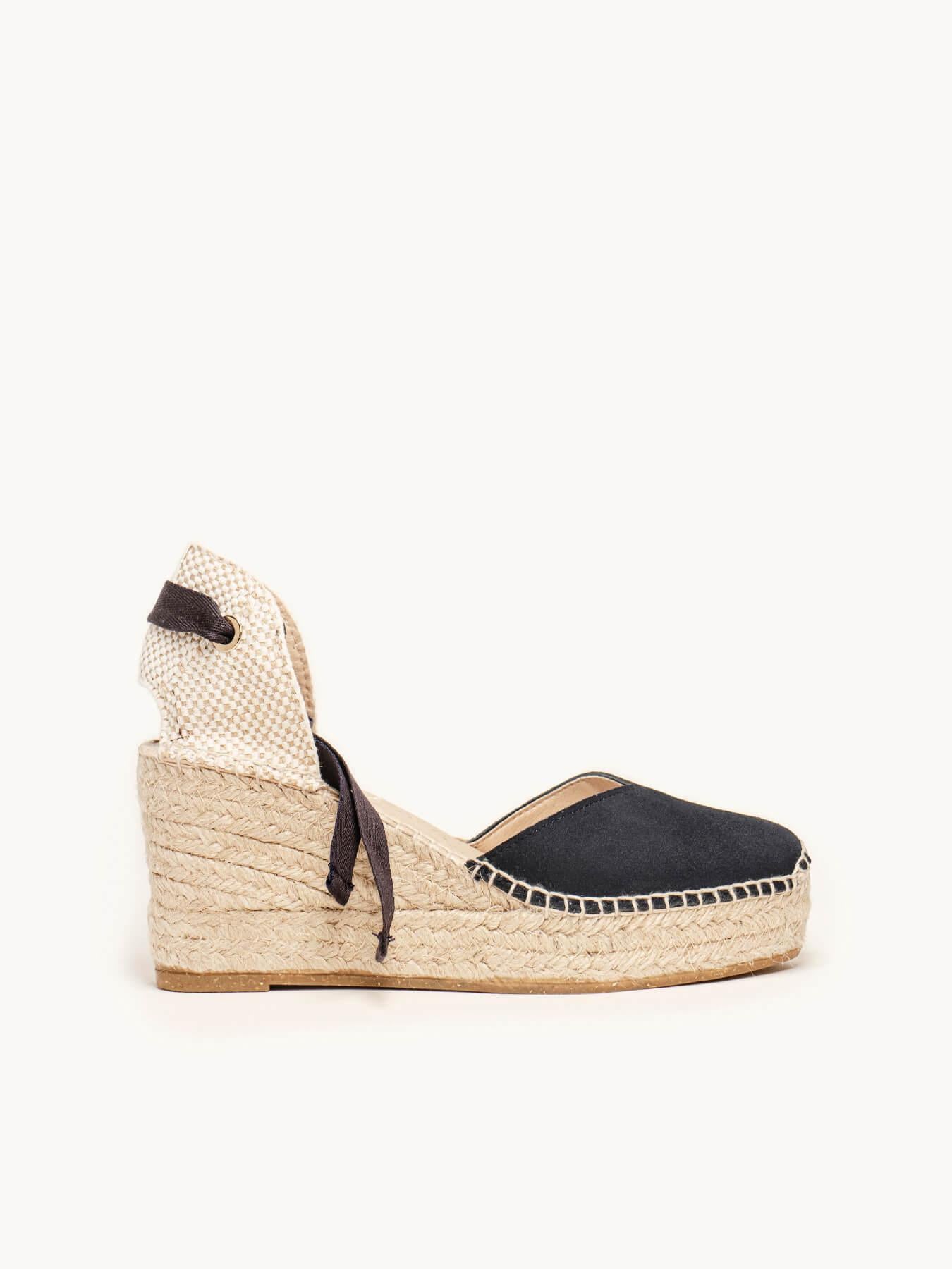 Sandália Romero Anabela 8 cm Camurça Azul Marinho