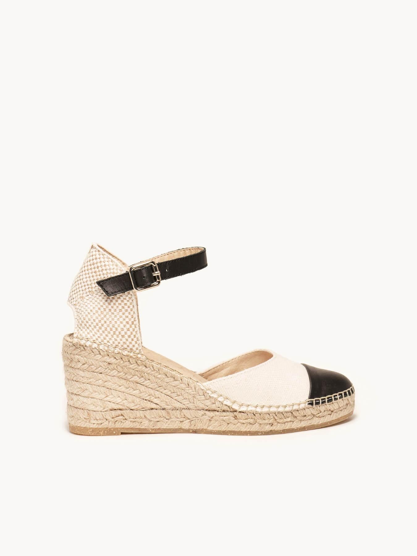 Sandália Anabela Média Marga Napa Linho Branco