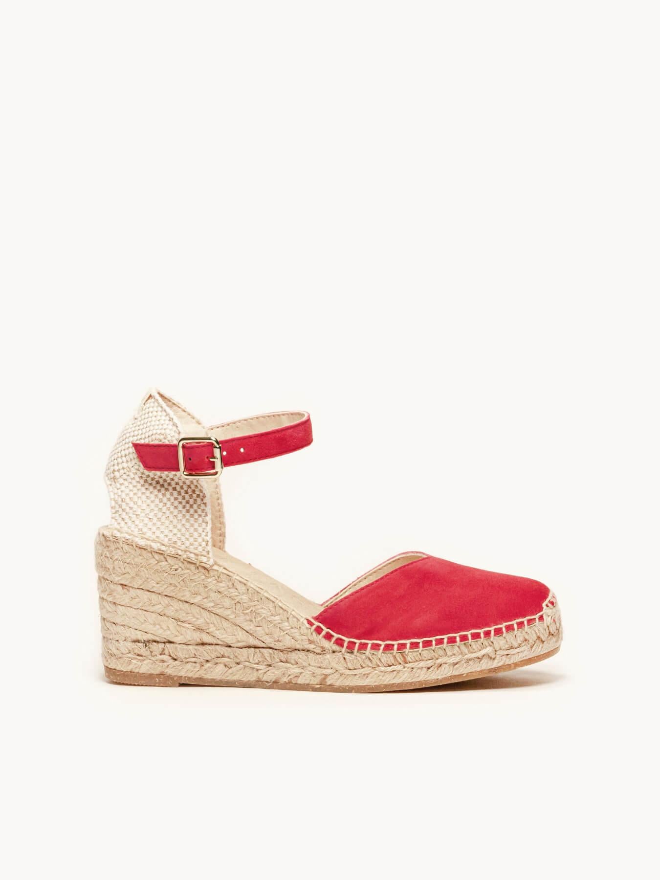 Sandália Jara Anabela 7 cm Camurça Vermelho