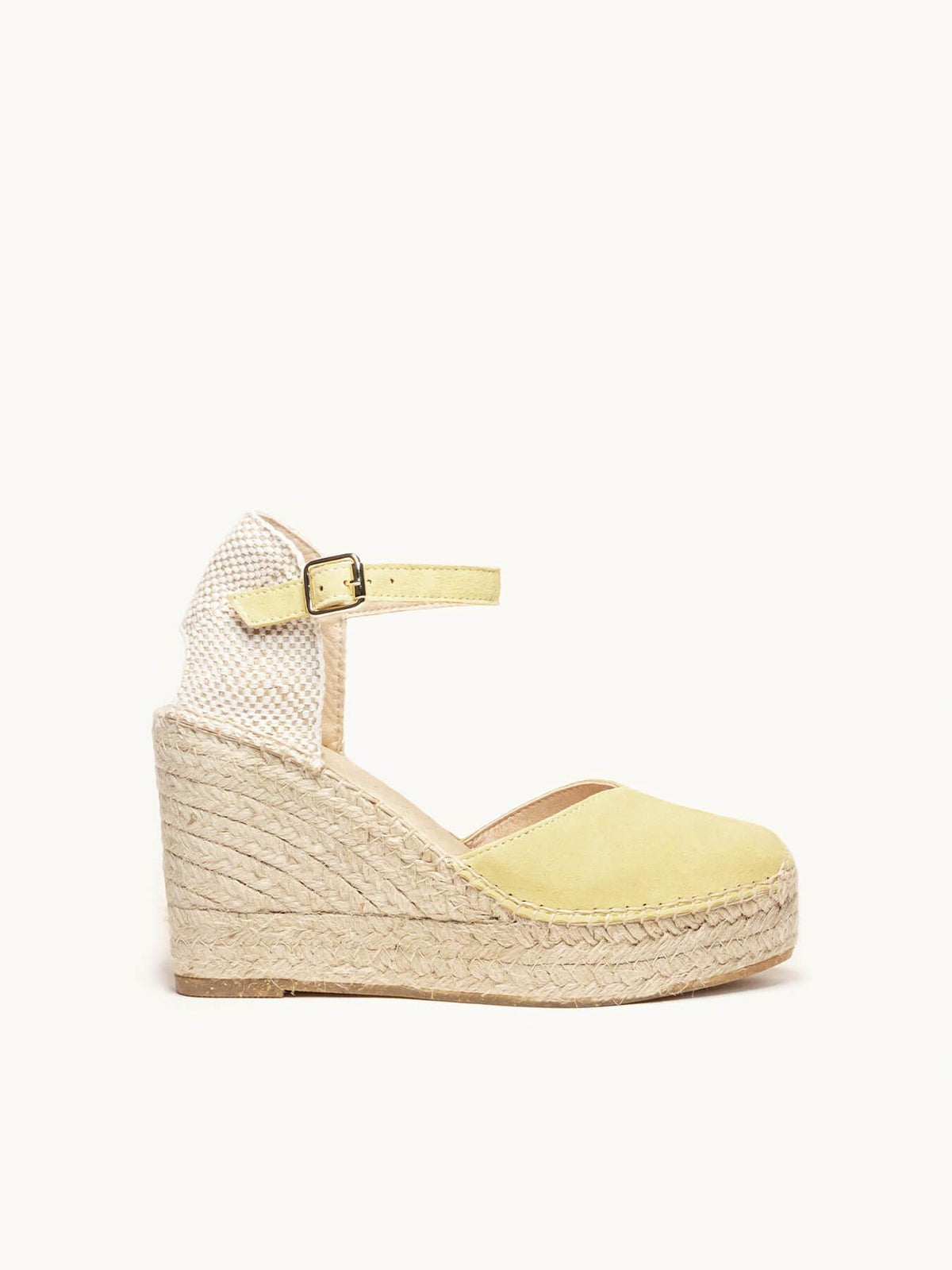 Sandália Jara Anabela 10 cm Camurça Amarelo