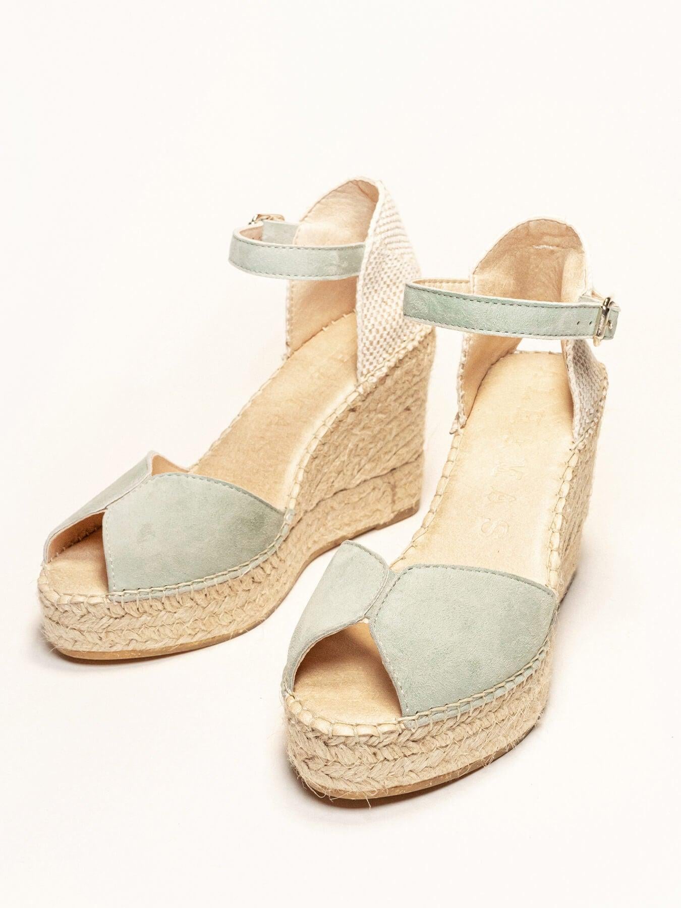 Sandália Anabela Alta Alelí Camurça Verde Claro