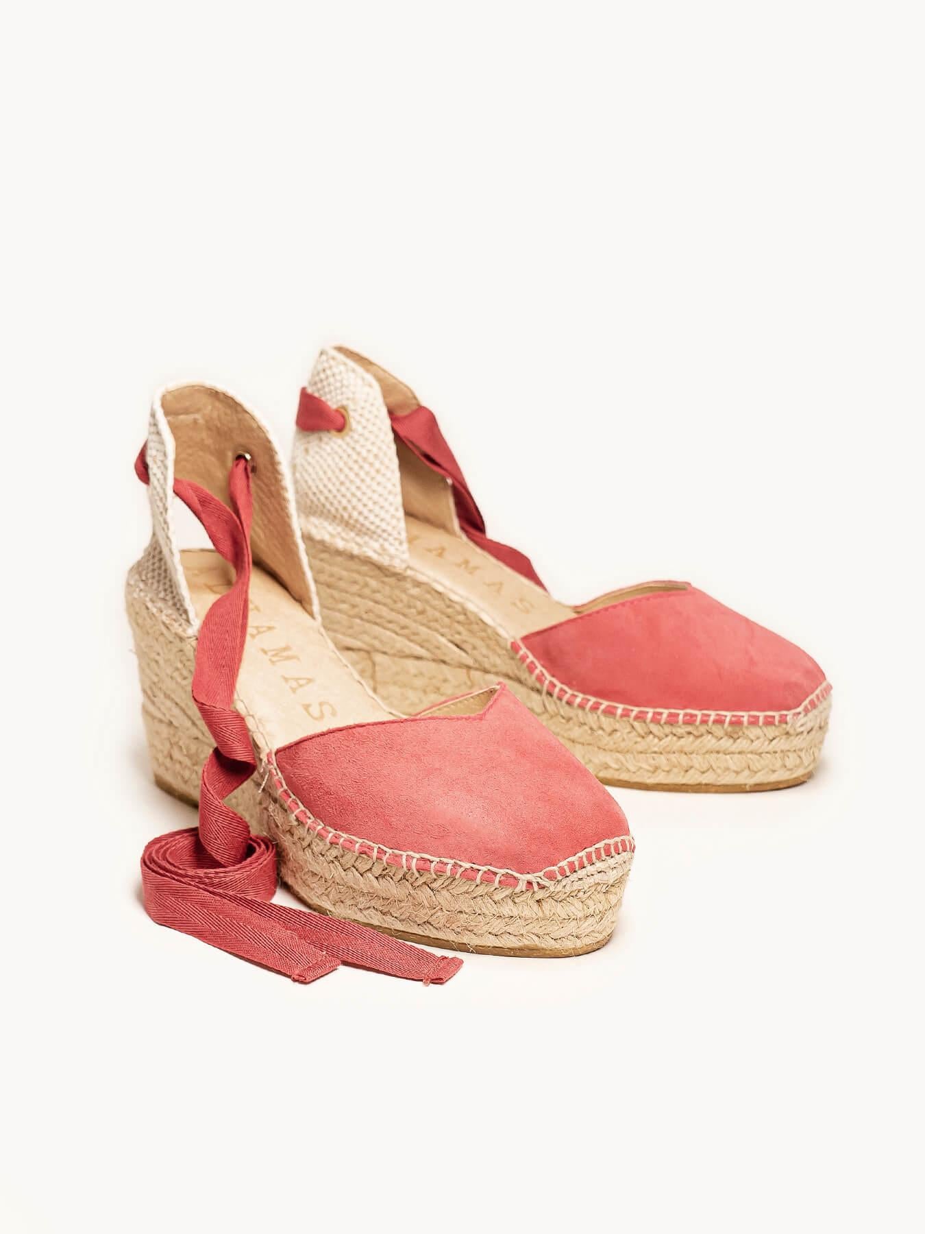 Sandália Romero Anabela 8 cm Camurça Rosa Oscuro