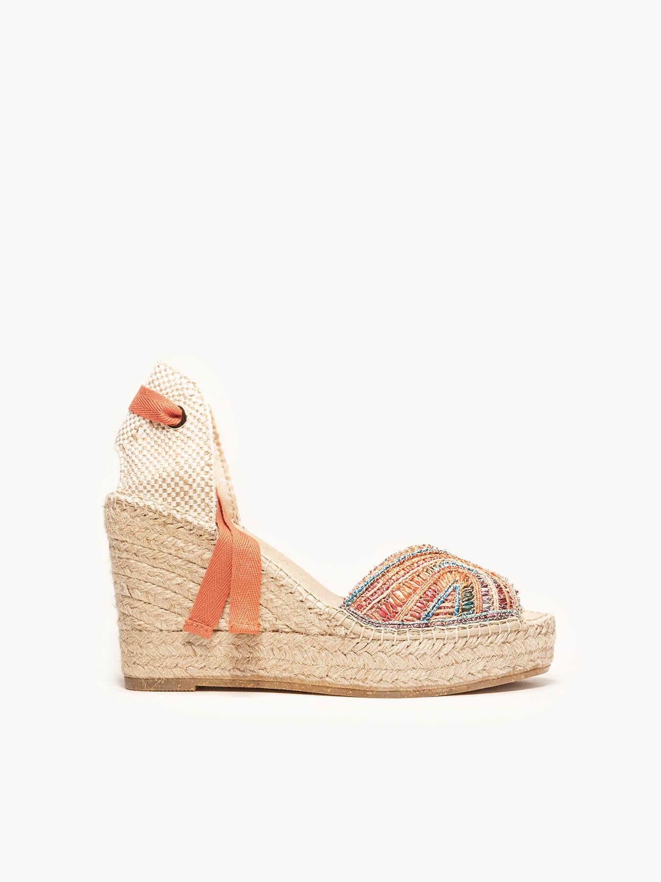Sandália Lirio Anabela 10 cm Ráfia Laranja