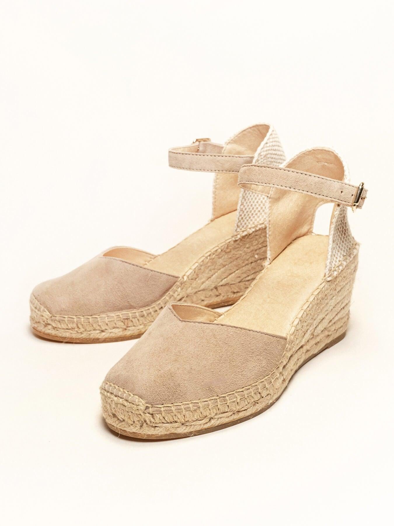 Sandália Jara Anabela 7 cm Camurça Pedra