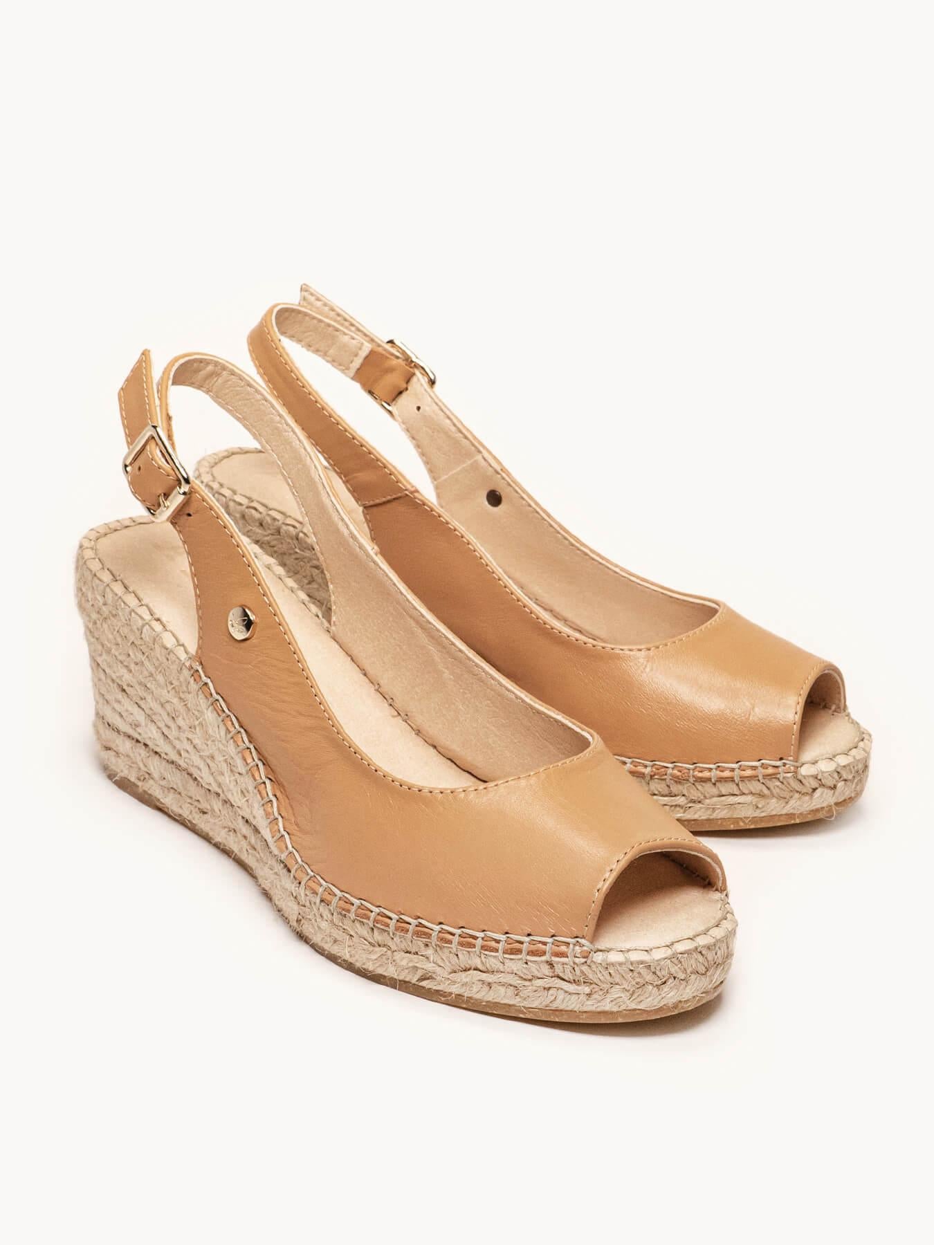 Sandália Clavel Anabela 7 cm Napa Marrom Claro