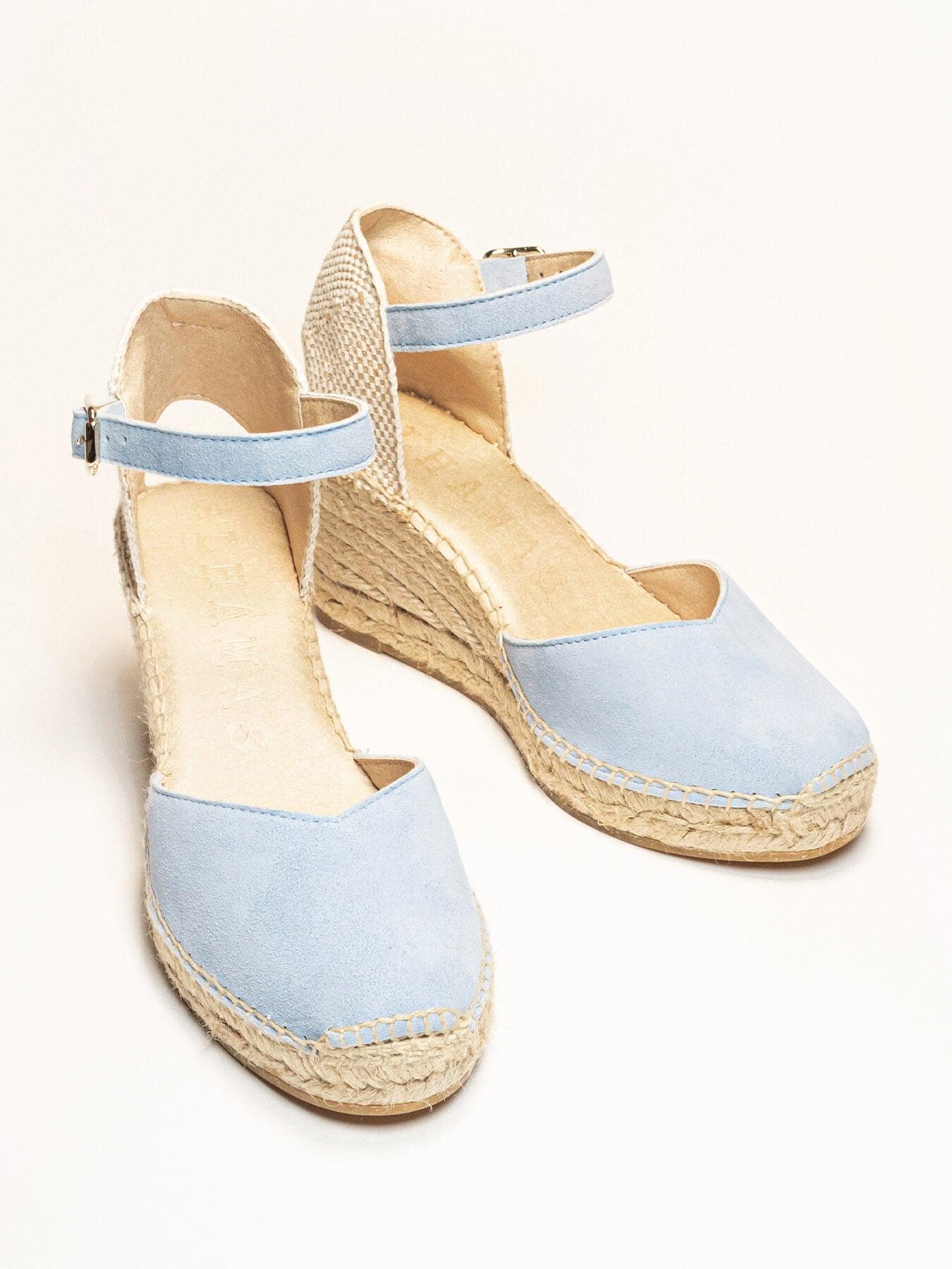 Sandália Anabela Média Jara Camurça Azul Claro