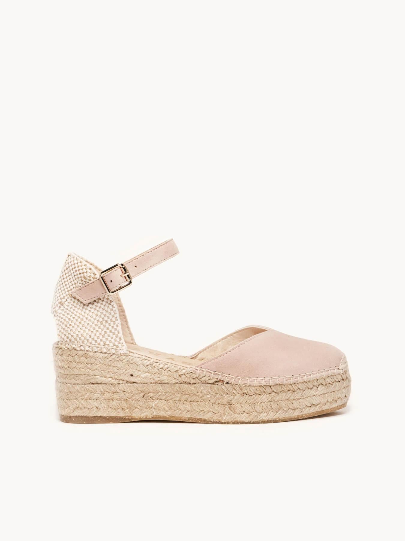 Sandália Jara Anabela 6 cm Camurça Rosa Claro