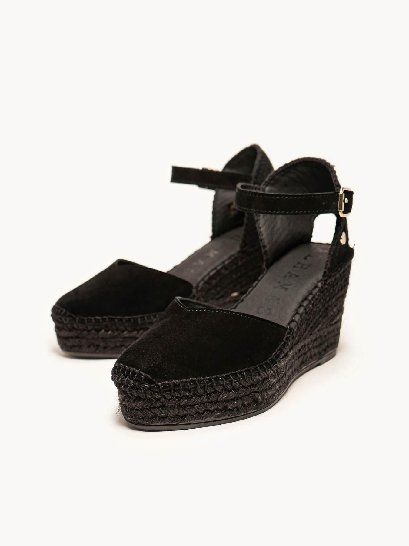Sandália Jara Anabela 8 cm Camurça Preto