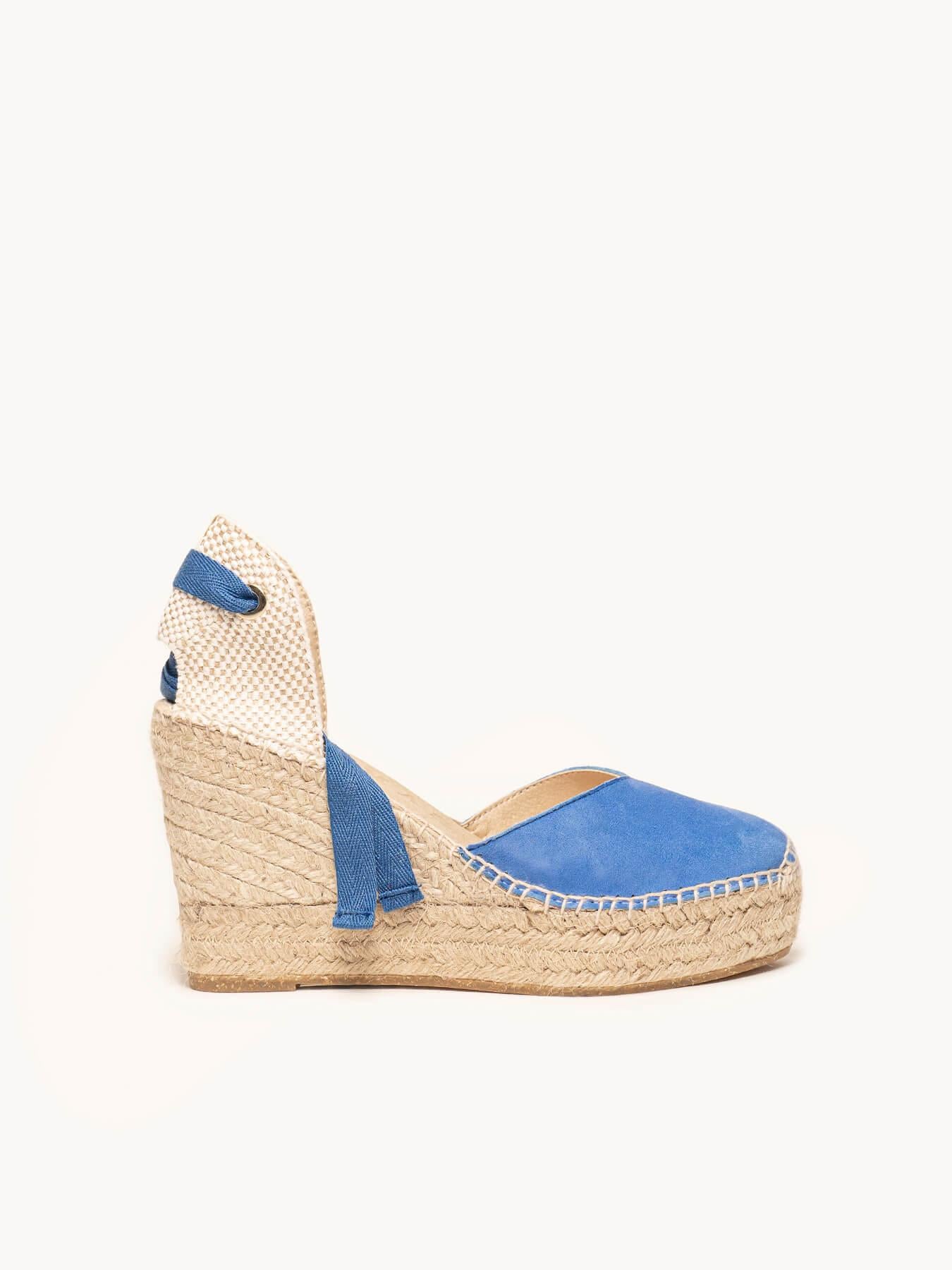 Sandália Romero Anabela 10 cm Camurça Azul