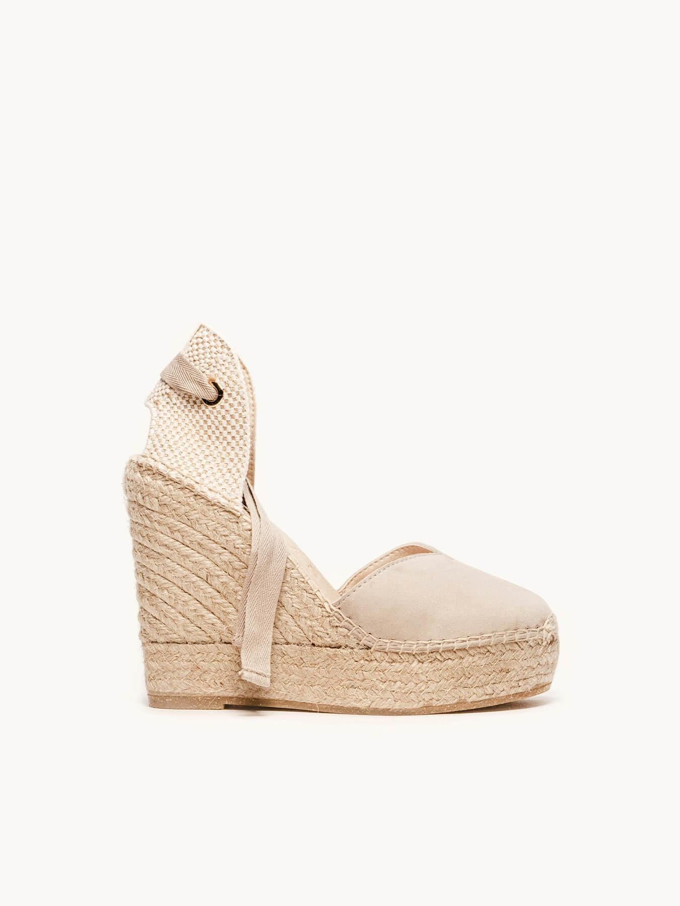 Sandália Romero Anabela 12 cm Camurça Pedra