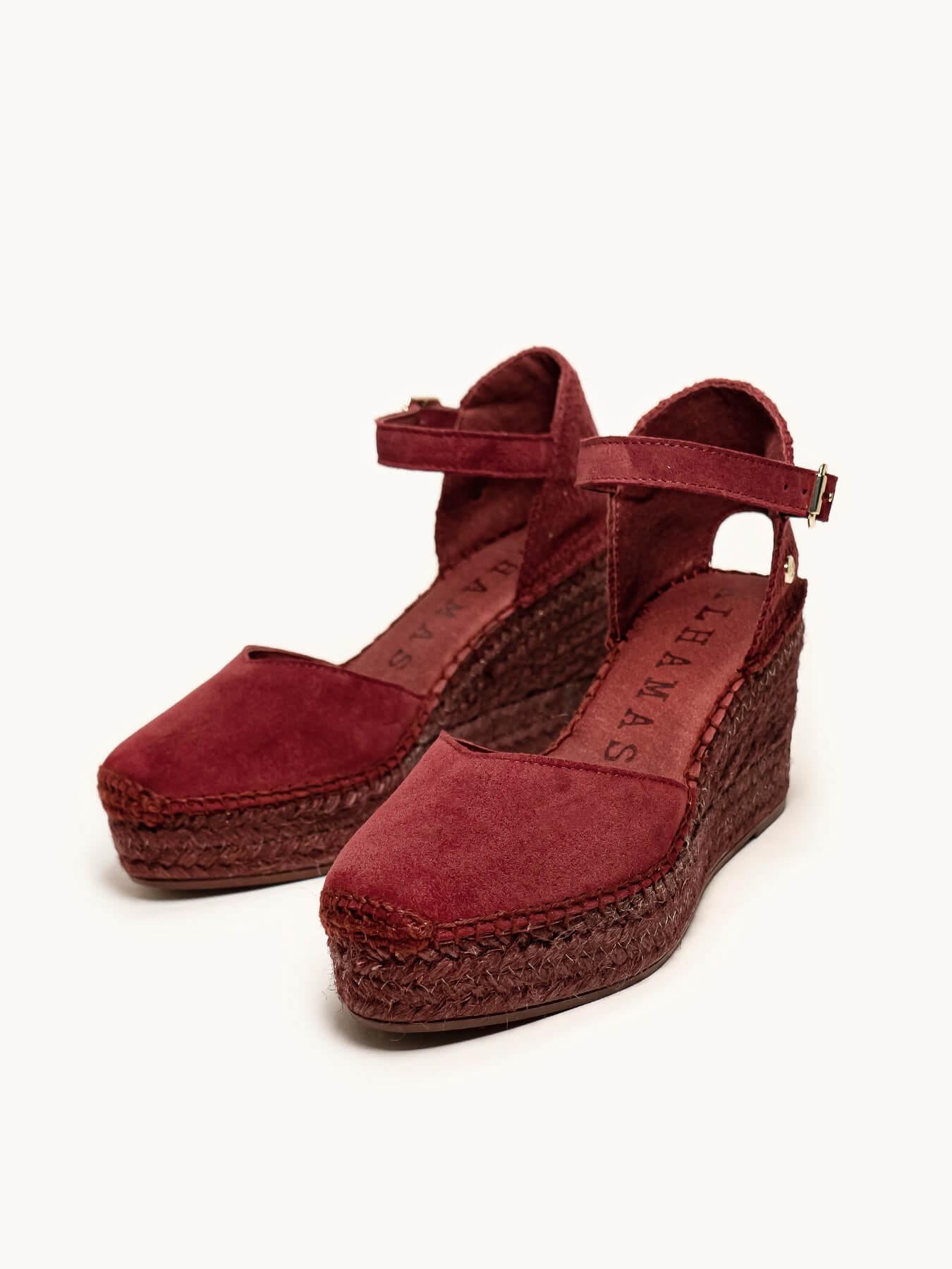 Sandália Jara Anabela 8 cm Camurça Granada