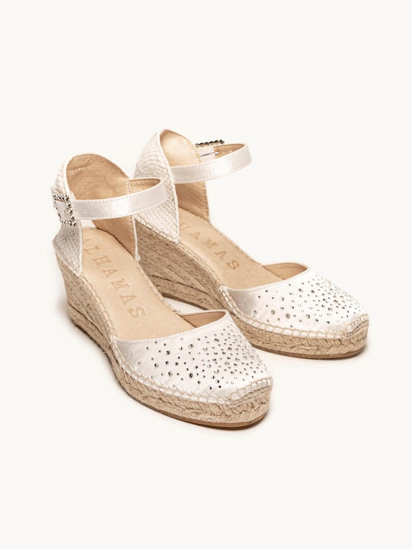 Sandália Dalia Anabela 7 cm Cetim Branco