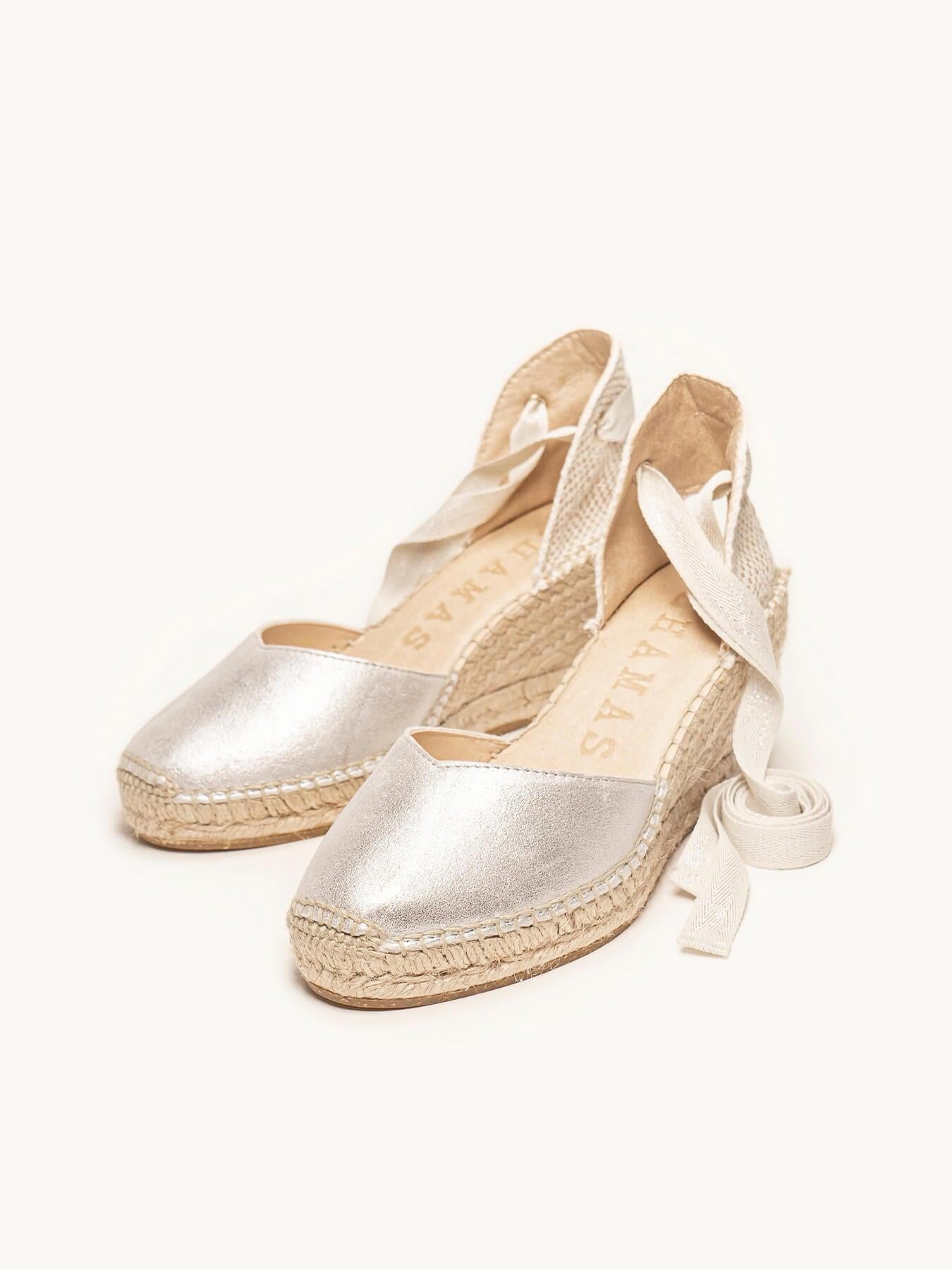 Sandália Anabela Média Romero Camurça Prata Metalizado