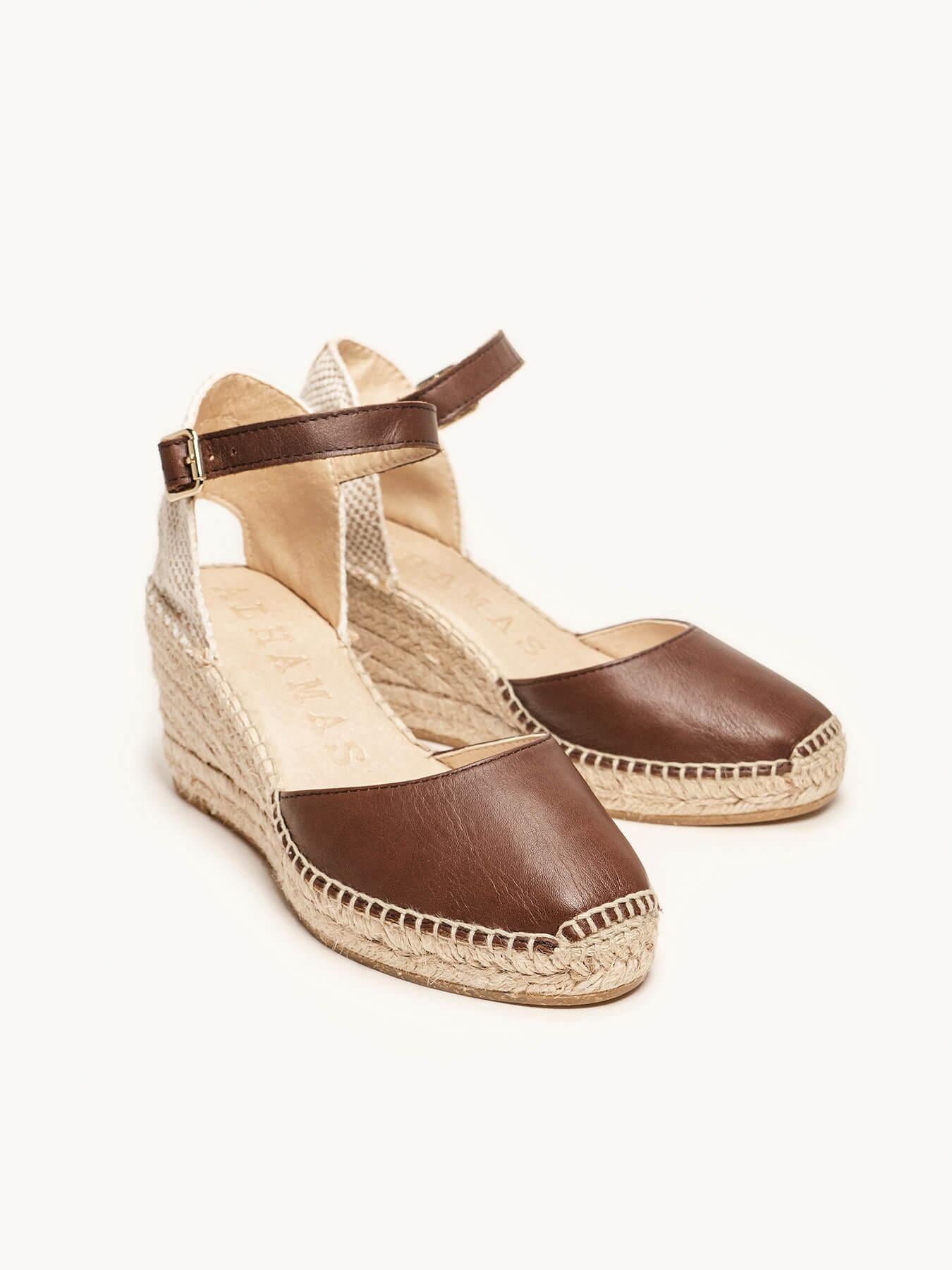 Sandália Anabela Média Marga Napa Marrom Escuro