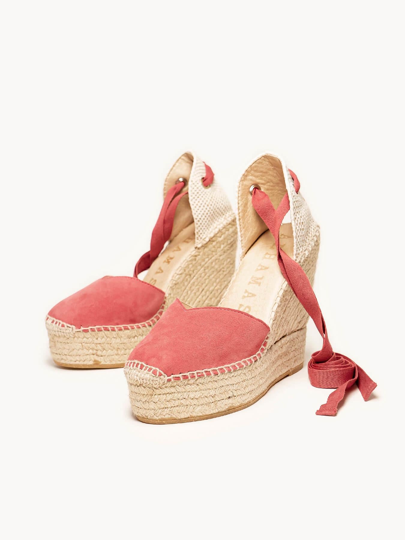 Sandália Romero Anabela 12 cm Camurça Rosa Oscuro
