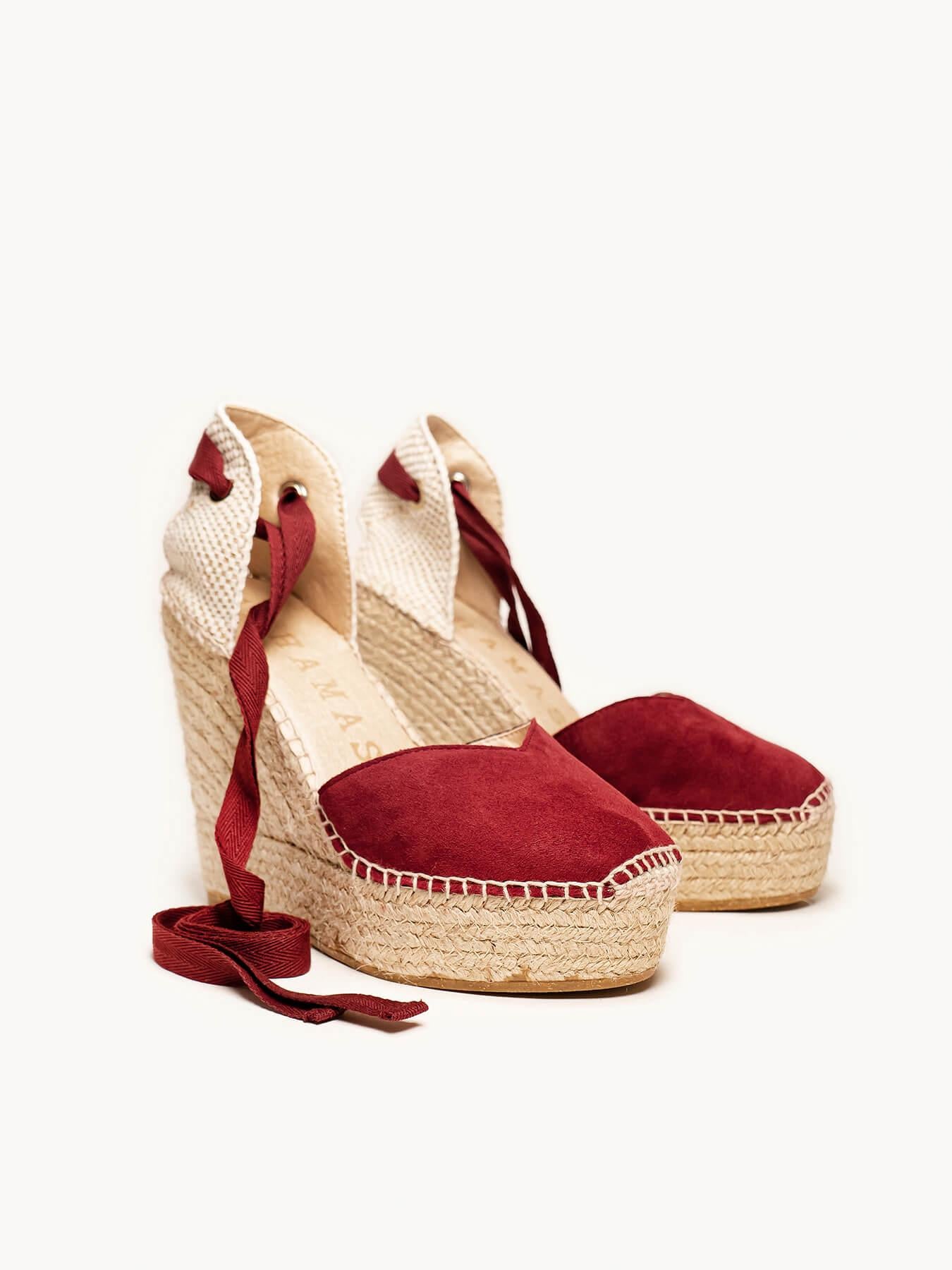 Sandália Romero Anabela 12 cm Camurça Granada