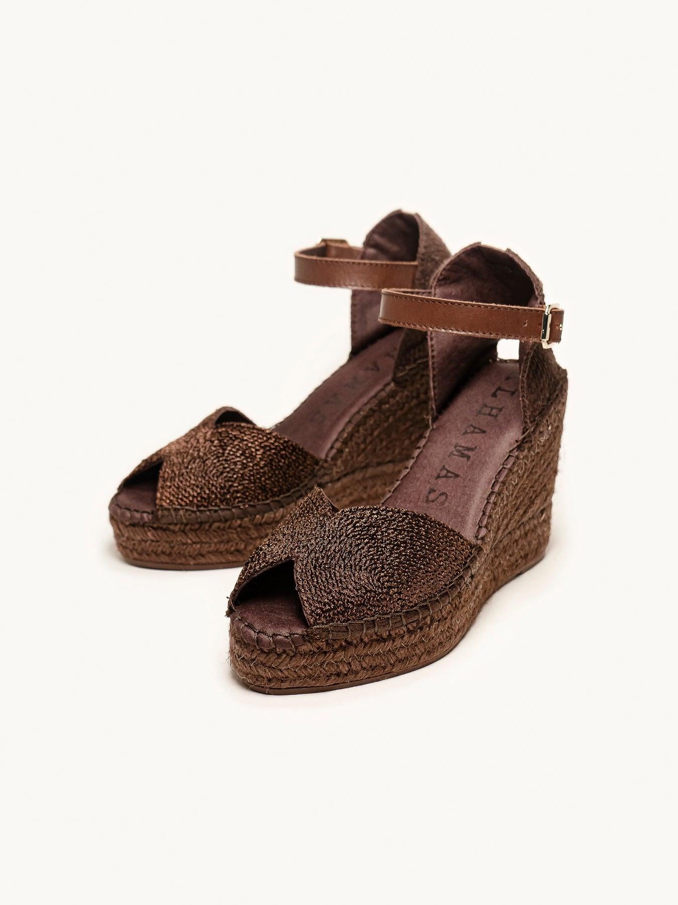 Sapatilha Alelí Anabela 10 cm Corda Marrom Escuro