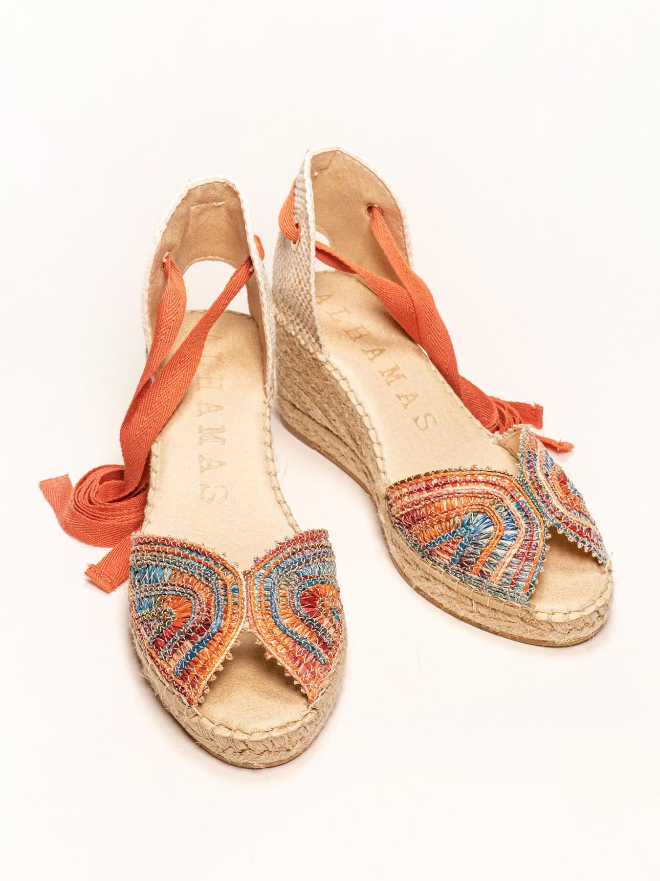 Sandália Anabela Média Lirio Ráfia Laranja