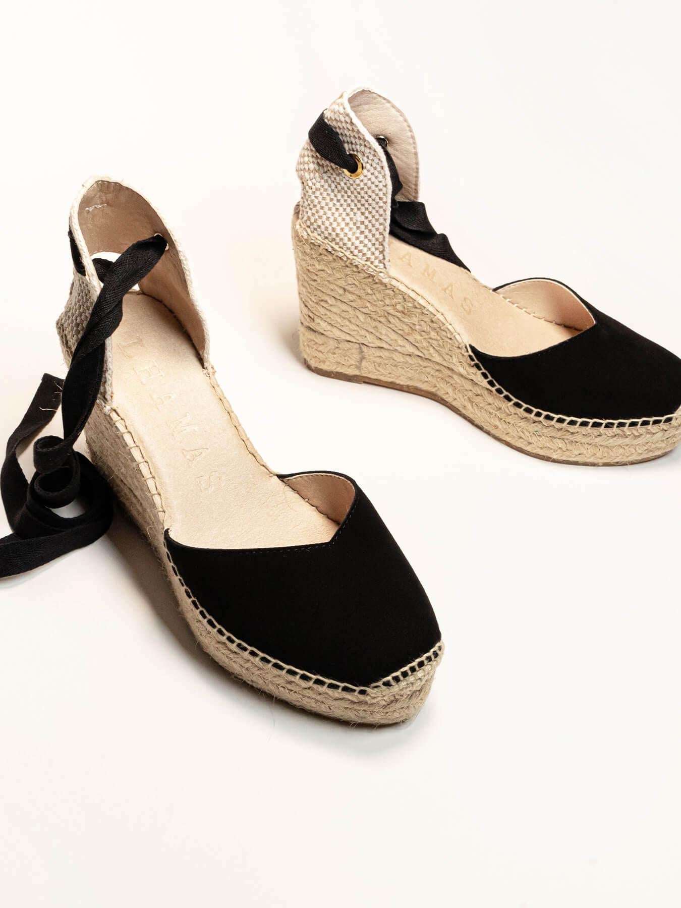 Sandália Romero Anabela 10 cm Camurça Preto