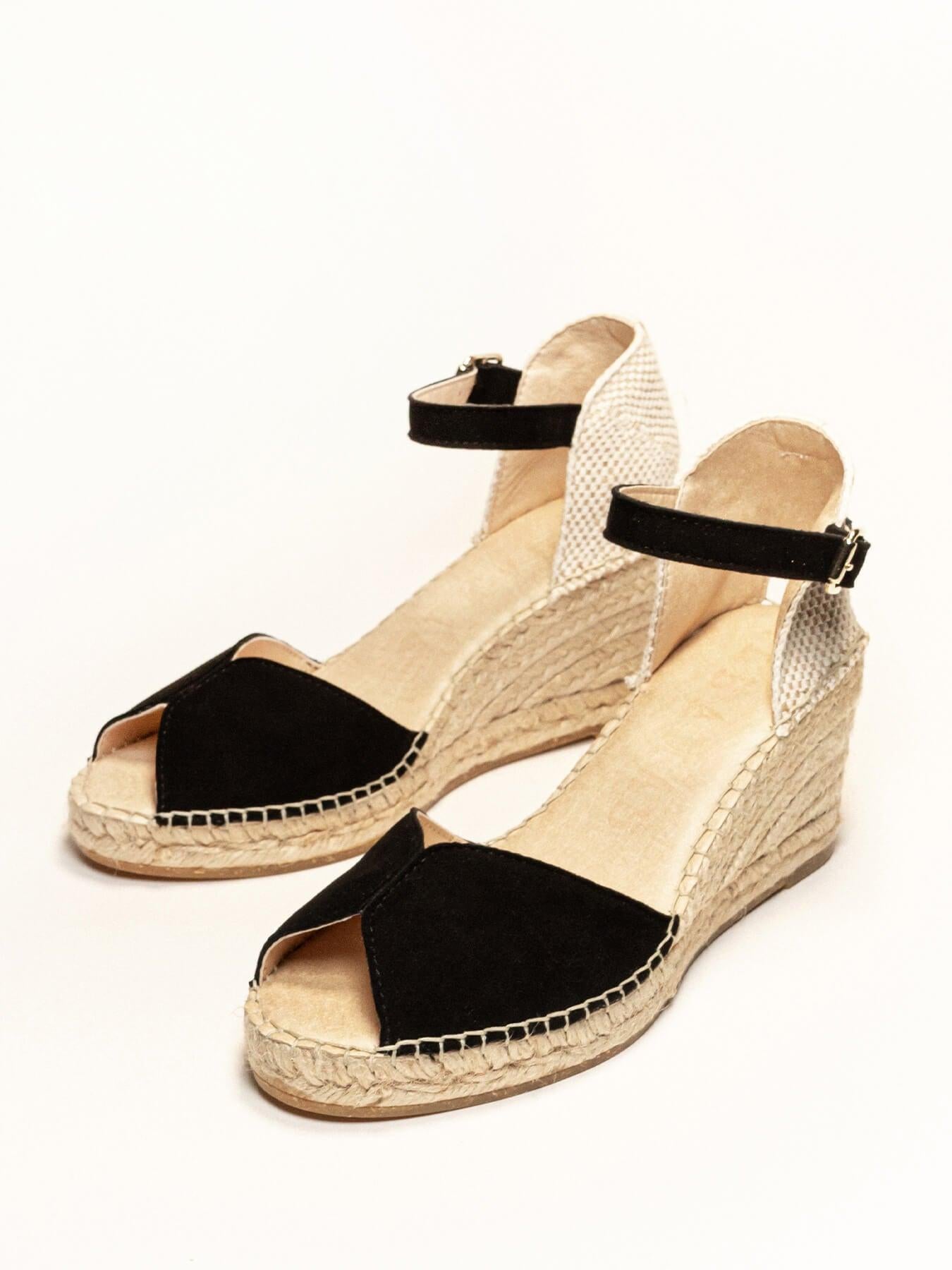 Sandália Anabela Média Alelí Camurça Preta