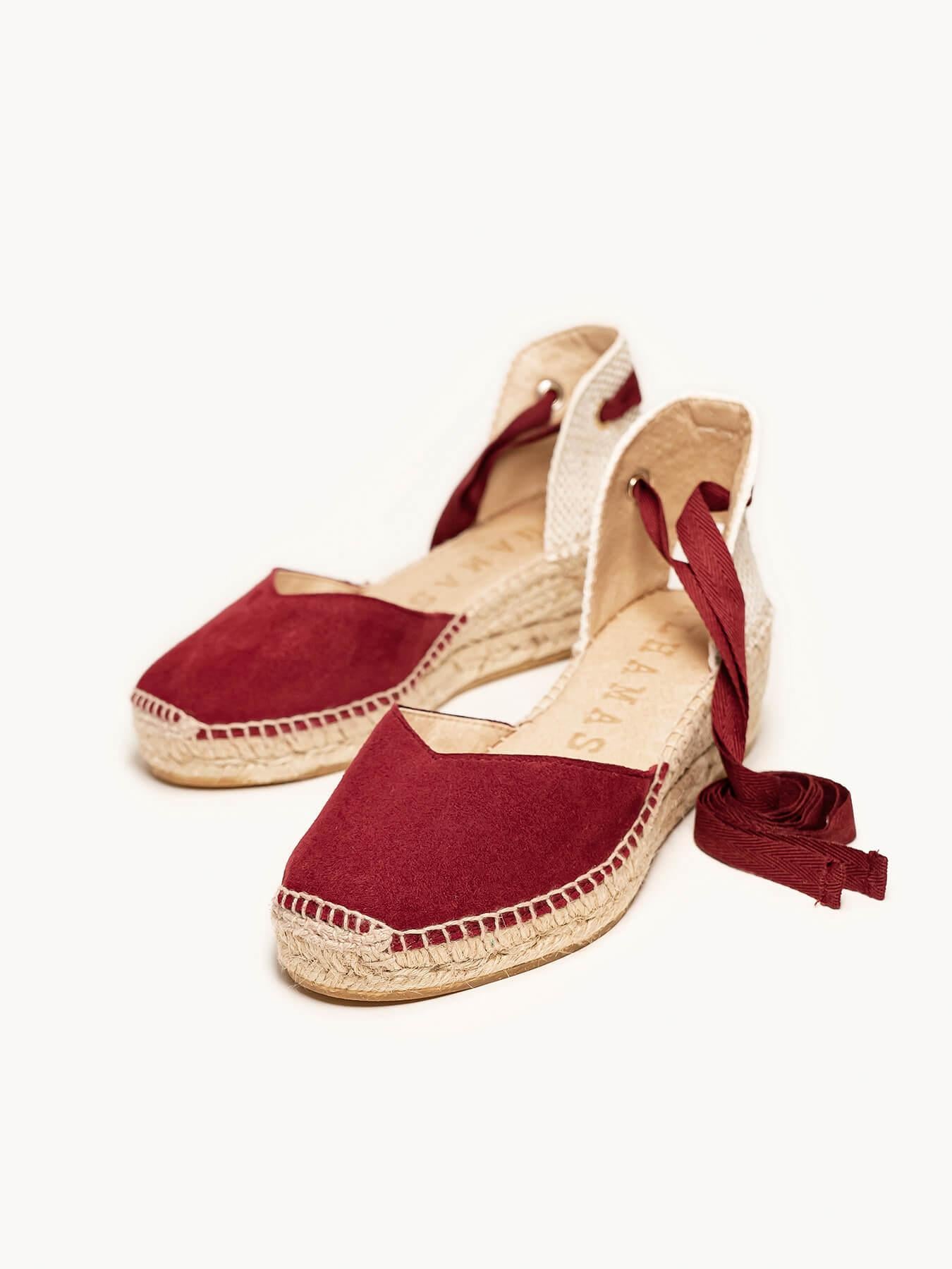 Sandália Romero Anabela 5 cm Camurça Granada
